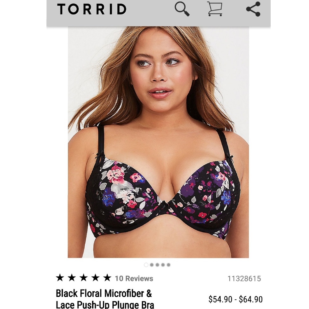 Black floral push up bra